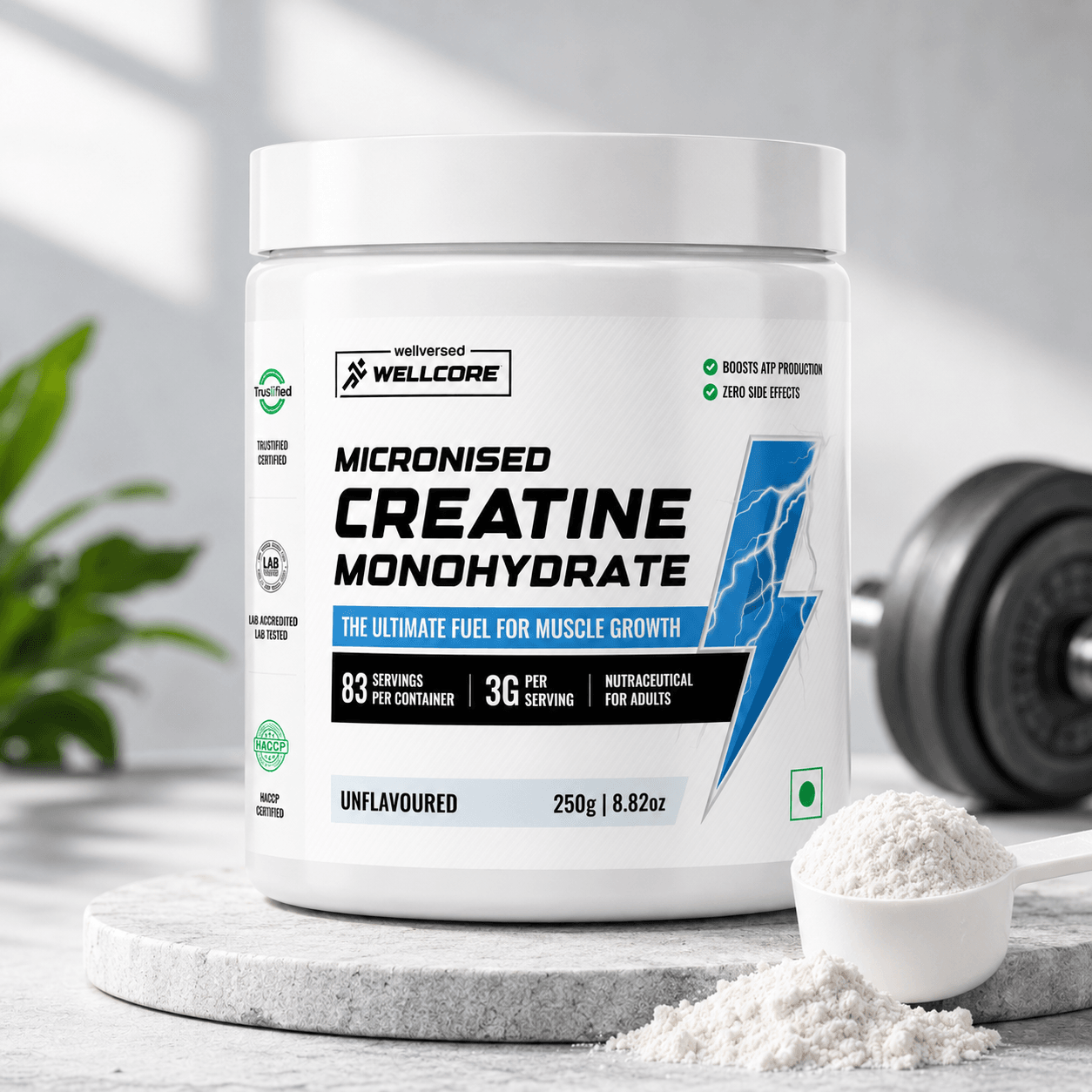 Wellcore - Pure Micronised Creatine Monohydrate Unflavored (250g, 83 servings)